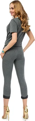 Immagine prodotto di Tuta elegante da donna, comoda e sportiva, pezzo unico 6/8 con scollo a V; Grafite/M/38