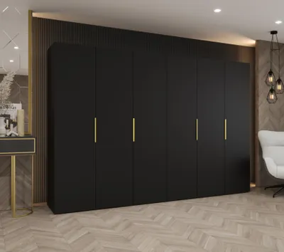Obrázek produktu pro Šatní skříň 300 cm TUANA - černá / zlatá