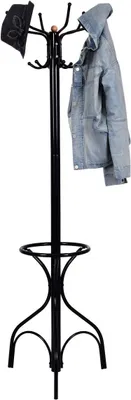 Obrázek produktu pro Kovový věšák COSTWAY, věšák na bundy černý, stojan na kabáty, výška věšáku 190 cm