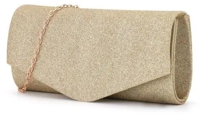 Productafbeelding van Glanzende handtas met envelopmodel en afneembare ketting, elegante crossbodytas voor dames, goudkleurig