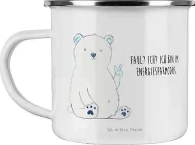 Produktbild von Mr. & Mrs. Panda becher emaille Eisbär Faul - Weiß - Geschenk, Teddy, Haferl, Nordpol, Tasse, Pott, Homeoffice, Motivtasse, Teetasse, Büro, Arbeit, Bär