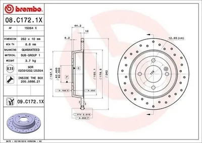 Immagine prodotto di 2x Disco freno BREMBO 08.C172.1X per HYUNDAI i20 Hatchback (GB IB) 44mm 262mm