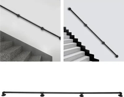 Image de Main courante d'escalier - Rampe murale - Longueur 2,44 m - Fonte - Kit de montage inclus - Noir
