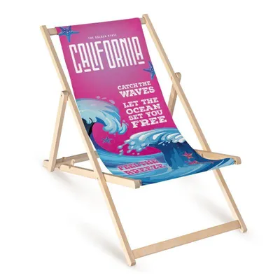 Obrázek produktu pro Skládací dřevěné lehátko „California Waves“ – zahradní židle, relaxační křeslo, lehátko, balkon, terasa, plážový design