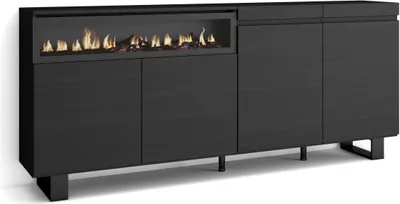 Produktbild von Sideboard, Highboard, 200x35x87cm, 4 Türen, Elektrokamin. Industriedesign, Schwarz