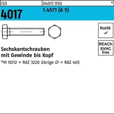 Produktbild von Sechskantschraube ISO 4017 VG M 12 x 40 A 5
