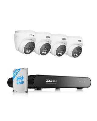 Produktbild von ZOSI 2,5K PoE Überwachungskamera Aussen Set, 8CH 500GB HDD NVR mit 4X 4MP PoE Dome Kameras, KI Personenerkennung, 2-Wege-Audio, IR Nachtsicht, C220