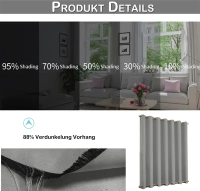 Produktbild von 1 Stück Grau Outdoor Vorhang Wetterfest Wasserdicht Mit ösen Oben Und Unten Verdunkelungsvorhang Outdoorvorhänge Blickdicht Vorhänge Gardinen Für Balkon Terrasse Garten Patio, 254x274cm