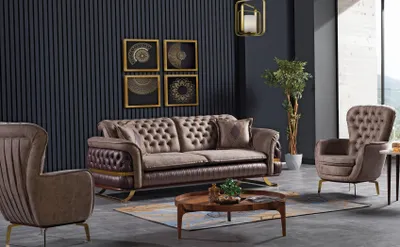 Zdjęcie produktu dla Designerski zestaw sofa 3+3+1 osobowa tapicerowana zestaw wypoczynkowy Chesterfield