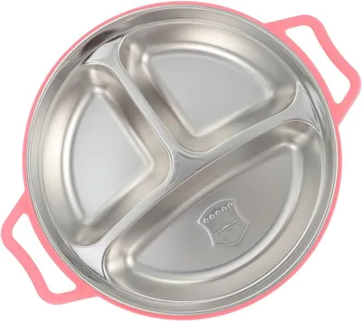 Produktbild von Multifunktionaler Edelstahl-Kinderteller mit Fächern, rutschfeste Snackplatte für Babys und Kleinkinder, temperaturbeständig und spülmaschinengeeignet