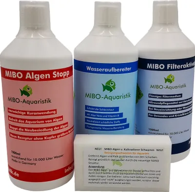 Produktbild von MIBO Spar-Set Aquarium Pflege 3x 1000ml +Algenradierer Wasseraufbereiter