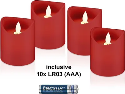 Immagine prodotto di Goobay 75265 Set di 4 candele di cera a LED, rosse, incl. 12x AAA (LR03) - con funzione timer e stoppino a pendolo, a batteria, bianco caldo (2700 K)