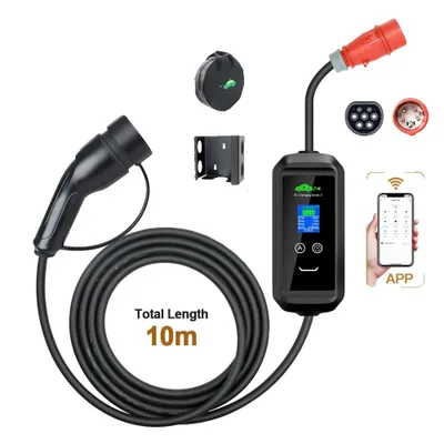 Obrázek produktu pro 11KW nabíječka pro elektromobily typu 2, nastavitelný proud 6A-16A, 10m kabel, IP66, 11KW s APP 10M