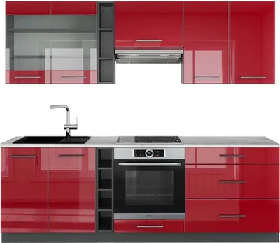 Produktbild von Küchenzeile Vicco Fame-Line Bordeaux Hochglanz/Anthrazit 235 cm , AP Marmor, Model 42182