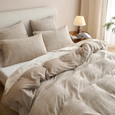 Immagine prodotto di Biancheria da letto 135 x 200 cm, 1 federa 80 x 80 cm, in cotone, color tortora e bianco, per la camera da letto