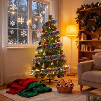 Produktbild von YZNAHRE Weihnachtsgirlande 12m Künstliche Grün Tannengirlande mit Bogen Weiche Girlande und 36 Rote Schleife für Weihnachtsdeko Weihnachten Deko Innen Außen, Weiß