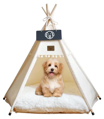 Productafbeelding van Luxe tipi voor honden en katten met pluchen kussen - 60x60x70 cm