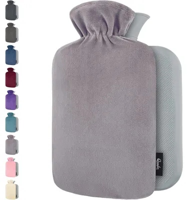 Imagen del producto de Bolsa de agua caliente con funda de forro polar suave, de 1,8 litros, color gris, para aliviar dolores de espalda y abdominales