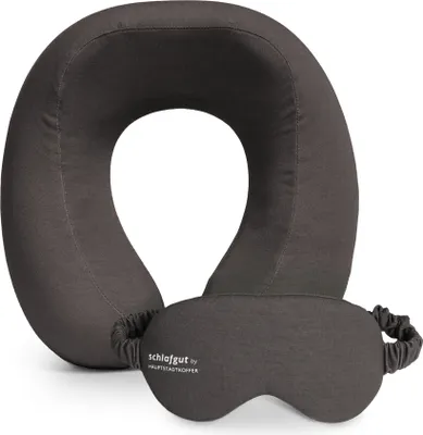 Produktbild von Reise-Set Reisekissen Memory Foam + Schlafmaske licht-blockierend Nackenkissen Flugzeug Bezug abnehmbar waschbar, Nackenhörnchen Augenmaske Reisezubehör