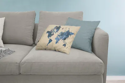 Produktbild von MuchoWow® Zierkissen Sofakissen Wohnzimmer Dekokissen 60x40 cm Weltkarte - Blau - Vintage - Kopfkissen - Polster mit Foto