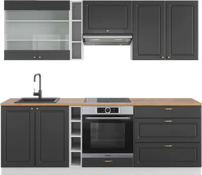 Produktbild von Küchenzeile Vicco Fame-Line Anthrazit-Gold/Weiß 235 cm , AP Eiche, Model 42547