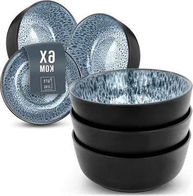 Produktbild von Famanu Müslischalen Set 6-teilig - Robustes Steingut in rauchblau