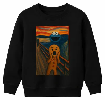 Obrázek produktu pro Cookie Monster The Scream Gingerbread Man Painting Carnival Funny Uni dětská mikina, černá, 128 cm