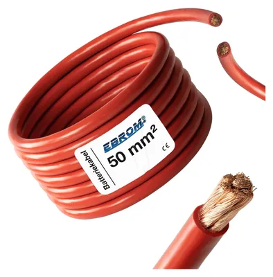 EBROM HI-FLEX - 2 meter zeer flexibele batterijkabel - aardkabel - zwart - 50mm2 | 50 mm² | 50 mm2 - volledig koper 99,9% OFC koperen stroomkabel - uw lengte: 2 meter