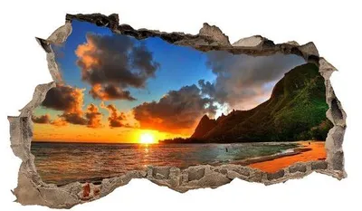 Immagine prodotto di Adesivo murale 3D autoadesivo per camera da letto e soggiorno, H 60 x L 100, autoadesivo, decorazione murale, sole al tramonto, paesaggio, avventura