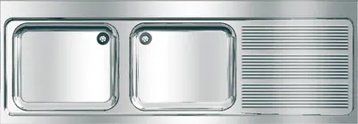 Immagine prodotto di Lavello commerciale KWC AR, MAXIMA, acciaio inox, 2 vasche, 2000x432x700 mm, scarico a destra