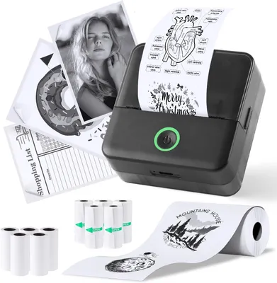 Produktbild von Fotodrucker mit 10 Rollen Druckerpapier,Bluetooth-Etikettendrucker,Thermodrucker für Notizen,Fotos,Tagebücher, Heimwerken,Kompatibel mit iOS & Android