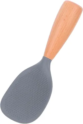 Produktbild von Hitzebeständiger Silikon-Reislöffel mit rutschfestem Holzgriff, lebensmittelecht