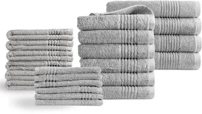 Imagen del producto de Ibenzoa®: Juego de toallas de algodón de lujo de 22 piezas – 100% algodón, certificado . Incluye: 4 toallas de baño de 70x140 cm, 6 toallas de 50x100 cm, 6 toallas de manos de 30x50 cm, 6 esponjas de 16x21 cm, con un peso de 600 gramos