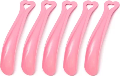 Produktbild von 5 Stück Baby Schuhlöffel Set bis Schuhgröße 24 für Kleinkinder Mini Schuhanzieher Kunststoff Schuhanziehhilfe Rosa klein für Tasche Reise oder Zuhause