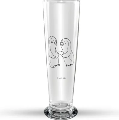 Produktbild von Mr. & Mrs. Panda Bierglas Pinguine trösten - Transparent - Geschenk, Bierbecher, Valentinstag, Jahrestag, Hochzeitstag, Bier Glas, für Freundin, Glasbierglas, Glasbecher