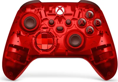 A red transparent Xbox controller is shown against a white background.