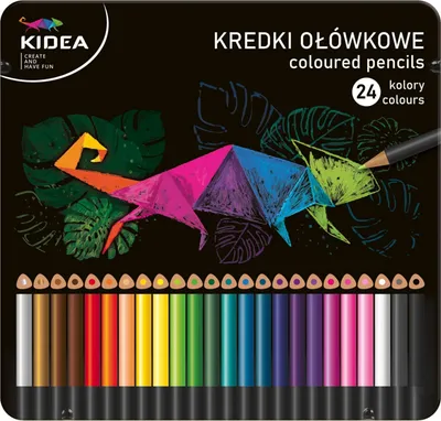 Produktbild von Kidea dreieckige Buntstifte 24 Stücke in einem Metallschachtel Kinder Zeichnen