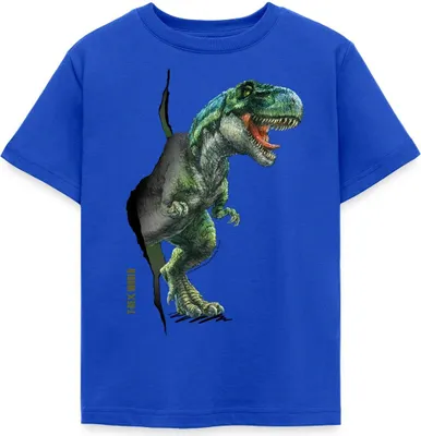 Produktbild von Spreadshirt T-Rex World Durch Die Wand Kinder T-Shirt, 110/116 (5-6 Jahre), Royalblau