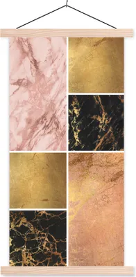 Produktbild von MuchoWow® Textilposter Marmor - Rosa - Gold 60x120 cm mit holzfarbenen Rahmen - Holz