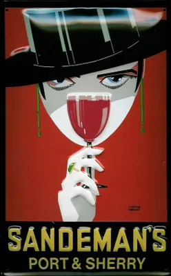 Produktbild von Blechschild Sandeman Port Sherry Aperitif Lady mit Hut retro Schild Werbeschild