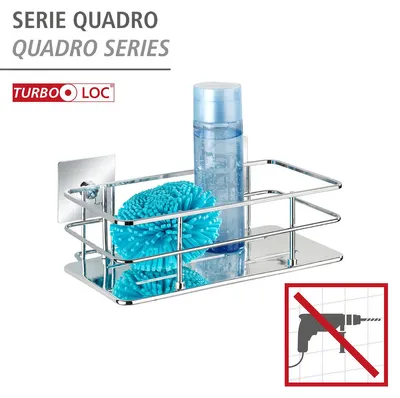 Image de WENKO Turbo-Loc : étagère murale en acier inoxydable Quadro, fixation sans perçage, 24 x 10 x 14,5 cm, chrome