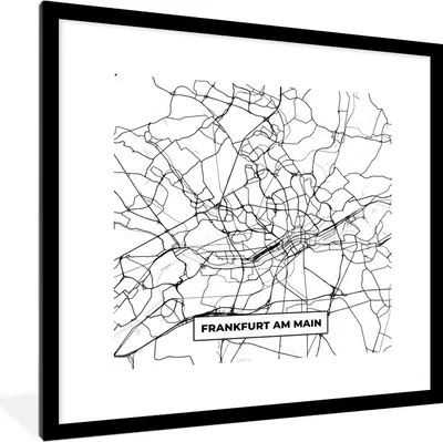Produktbild von MuchoWow® Gerahmtes Poster Karte - Frankfurt am Main - Stadtplan 40x40 cm - Poster mit Schwarzem Bilderrahmen Wandposter Rahmen Foto Bilder - Poster - Plakat im Rahmen