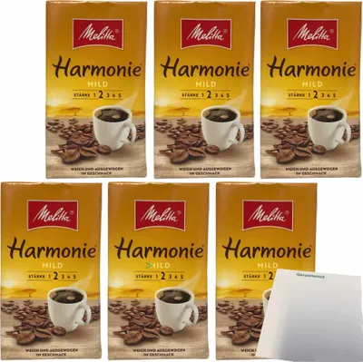 Produktbild von Melitta Harmonie Mild Stärke 2 Gemahlener Röstkaffee 6er Pack (6x500g Packung) + usy Block