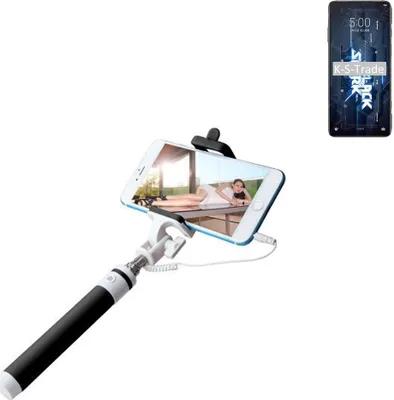 Produktbild von K-S-Trade Selfie Stick kompatibel mit Xiaomi Black Shark 5 RS Selfiestick kabelgebunden Monopod mit Kabel Stab Stange Selfportrait Handheldstick