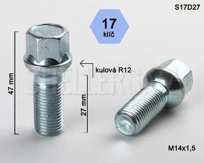 Obrázek produktu pro Kolový šroub M14x1,5x27 koule R12, klíč 17, S17D27R12, výška 47 mm