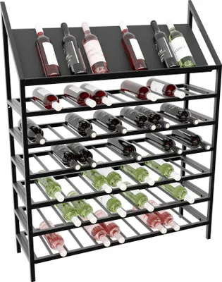 Obrázok produktu pre MetaloPro Regál Na Víno Napa – Čierny Kovový Regál Na 84 Fliaš Vína, Moderný Minimalistický Dizajn, Ideálny Do Kuchyne, Pivnice, Baru – 125×100×30cm