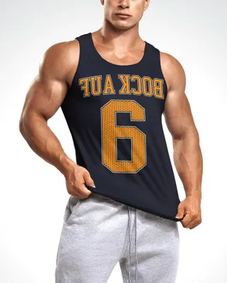 Produktbild von Herren Tanktop Bedruckt Bock auf 6 Aufdruck Wortspiel lustig Athletic College Trikot Basketball Moonworks® navy XXL