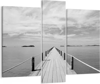 Produktbild von Bild auf Leinwand - Leinwandbild - 3 Teile - Holz Brücke Meer - 95x80cm - Wand Bild - Wanddeko - Wandbilder - Leinwanddruck - Bilder - Wanddekoration - Leinwand bilder - Wandbild - CB95x80-4985