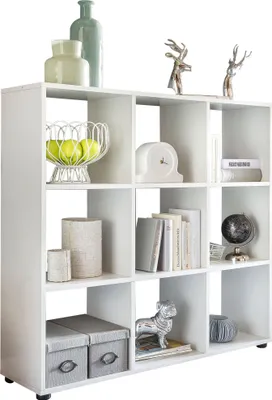 Produktbild von WOHNLING Bücherregal mit 9 Fächern Weiß 108 x 104 x 29 cm Standregal Holz Regal freistehend Ordnerregal Raumteiler Würfel-Regal modern Offenes