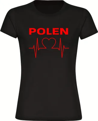 Produktbild von multifanshop Damen T-Shirt - Polen - Herzschlag, schwarz, Größe L